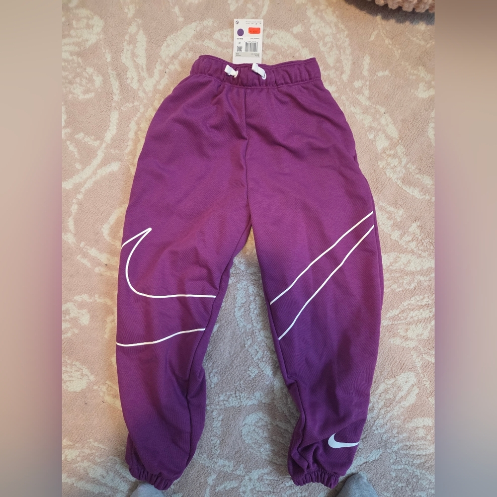 Nike Kids Purple Jogger Sweatpants with White Swoosh Accents